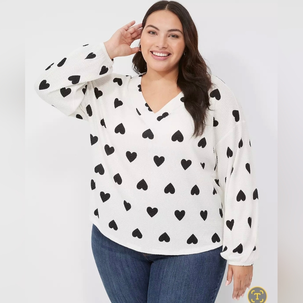 Lane Bryant sz 18/20 Blouson sleeve V-neck waffle tee